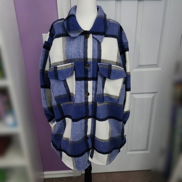 George Plus Blue Plaid Shacket (Plus Size) - Picture 5 of 12